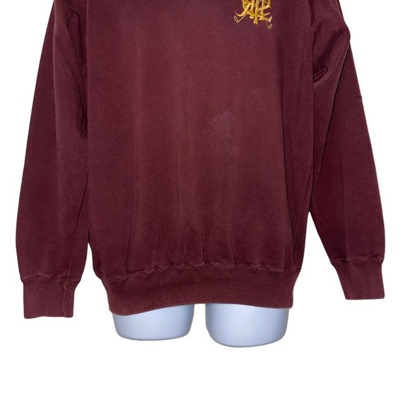 Vintage Ralph Lauren Rugby Polo Sweatshirt Mens L Burgundy Well Worn Embroidered - Picture 3 of 10